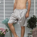 Men's silk pajamas shorts with geometric circle pattern and elastic waistband - Silver Circle