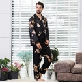 Men's silk satin pajamas set in black featuring gold dragon print and button-up lapels - Black - Men