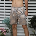 Men's champagne silk pajama shorts with blue ethnic pattern and elastic waist - Blue Gold