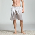Silver grey satin men's pajama shorts with smooth silk-like finish and elastic waistband - Silver