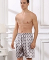 Men's silk pajamas shorts in grey-purple geometric checkered pattern with elastic waistband - Mosaic