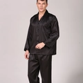 Pigiama da uomo in seta sintetica a righe nere con maglia a maniche lunghe e pantaloni - EU S / Nero