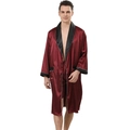 Set pigiama da uomo in due pezzi in raso bordeaux con vestaglia lunga e pantaloncini - S / Nero Rosso con Bordo Bianco