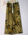 Detail of elastic waist and light blue drawstring on olive green floral lounge pants - Mid-Autumn
