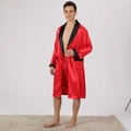 Set pigiama da uomo in seta con vestaglia rossa lunga e collo a scialle nero - S / Rosso e Nero