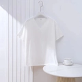 Camiseta de pijama blanca con cuello en V para mujer en algodón de ajuste holgado verano - L / Blanco