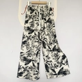 Women's floral print viscose wide-leg pajama pants with elastic waist and drawstring - Deep Grass