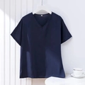 Camiseta de pijama de algodón para mujer manga corta cuello en V azul oscuro XL - L / Azul marino