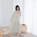 Blumiges Baumwollkleid für Damen mit V-Ausschnitt und Rüschensaum für den Urlaub - Einheitsgröße / Gelbe Kleine Blumen