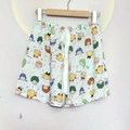 Detail von Cartoon-Druck und Seidenkordelzug an weißen Baumwoll-Schlafshorty - Bunte Cartoon-Figuren (33 Cartoon-Figuren)