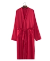 Peignoir en satin rouge pour hommes avec manches longues et ceinture sur cintre - Rose rouge