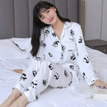 Panda-Herrenpyjama-Set aus Eisseide-Satin mit Kurzarm-Oberteil und Shorts in Weiß - S / Panda Langarm Hose (Damen)