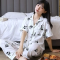 Herren Eisseide Schlafanzug Set mit Panda-Druck Kurzarm-Oberteil und Shorts - S / Panda Kurzarm Hose (Damen)