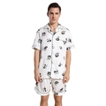 Herren Pyjama-Set aus Eisseide mit Panda- und Bambus-Print in weißem Satin-Look - L / Panda Kurzarm Shorts (Herren)