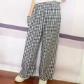 Damen Gingham-Hose mit weitem Bein, elastischem Bund und seitlichen Taschen - Einheitsgröße / 1# Schwarzes Karo