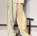Detail of bohemian floral print on wide leg lightweight cotton trousers with ethnic patterns - 100 (Height 85-95) / Chinese Style
