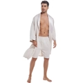 Schampagnerfarbenes Satin-Pyjama-Set für Herren mit langem Bademantel und Shorts aus Jacquard - S / Weiß