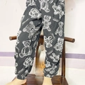 Kids' breathable black mosquito pants with teddy bear print and elasticated cuffs - 100 (Height 85-95) / Black Little Bear