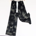 Detail of wide-leg cotton pants with ink-style butterfly prints and elastic high waist - Shadow