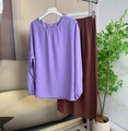 Conjunto de pijama estilo Zen con top morado de manga larga y pantalón holgado - Púrpura y Café