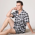Pigiama da uomo a scacchi bianchi e neri con camicia a maniche corte e bottoni - 763 Plaid Nero Bianco