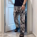 Pantaloni del pigiama leggeri da uomo con stampa astratta effetto marmo bianco e nero - Taglia unica / Stampa Inchiostro