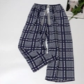 Women's pajama pants in navy blue plaid pattern with elastic waist and silk ribbon - Blue Plaid