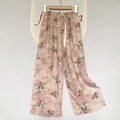 Pink wide-leg sleep pants featuring cherry print, elastic waist and white drawstring - Cherry