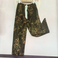 Women's dark green wide-leg pajama pants with vibrant yellow and orange floral print - Dark Night Flowers