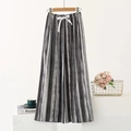 Women's summer wide-leg pajama pants with grey and white gradient vertical stripes - Black Wide Stripe