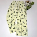 Women's pale yellow floral cotton sleep pants with adjustable drawstring and wide leg - Hydrangea