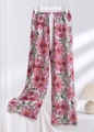 Women's light grey floral cotton pajamas pants with white drawstring and loose wide leg - Sunflower