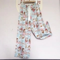 Light blue pajama pants with Peko-chan strawberry print and ribbon elastic waist - Milky Peko