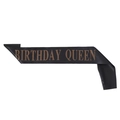 Banda elegante de satén negro con letras Birthday Queen en purpurina oro rosa - Oro Rosa Reina del Cumpleaños