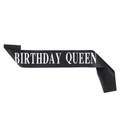Elegante banda de satén negro Birthday Queen con letras blancas para fiesta de cumpleaños - Oro Reina del Cumpleaños