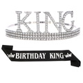 Ensemble couronne KING en strass argentés et écharpe en satin noir BIRTHDAY KING - Couronne Argentée + Écharpe Noire