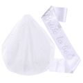 White bridal sash and double-layer rhinestone veil set for bachelorette party bride to be - White (JD090 Rhinestone Sash)