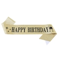 Banda de cumpleaños dorada con purpurina y texto negro Happy Birthday con iconos de fiesta - Dorado