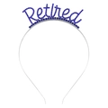 Detailed close-up of a silver Retired headband with sparkling navy blue rhinestones - Blue