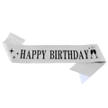Banda plateada brillante Happy Birthday con letras negras para fiesta de cumpleaños - Plateado