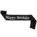 Elegante fascia di compleanno in raso nero con scritta artistica Happy Birthday - Taglia unica / Nero Con Lettere Argentate
