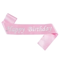 Fascia Happy Birthday in raso rosa con scritte argentate per decorazione festa - Taglia unica / Rosa Argento