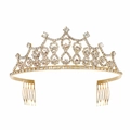 Dettaglio corona da sposa dorata con cristalli scintillanti e pettini laterali fissi - Oro