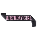 Elegant black satin birthday girl sash with bold pink lettering for party celebrations - Pink Birthday Girl