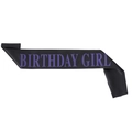 Elegant black satin birthday sash with bold purple BIRTHDAY GIRL typography for parties - Purple Birthday Girl