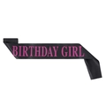 Black satin Birthday Girl sash with vibrant hot pink lettering for party celebrations - Fuchsia Birthday Girl