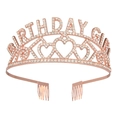 Dettaglio del cerchietto Birthday Girl oro rosa con strass scintillanti e motivi a cuore - Oro rosa