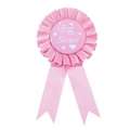 Pink Big Sister rosette badge with pleated satin ribbon for baby shower parties - Pink Badge
