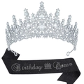 Birthday Queen set with silver crystal crown and black glitter sash for party decor - Silver Crown And Black Glitter Sash