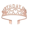 Sparkling rose gold Birthday Girl headband crown with glittery crystals and hearts - Rose Gold